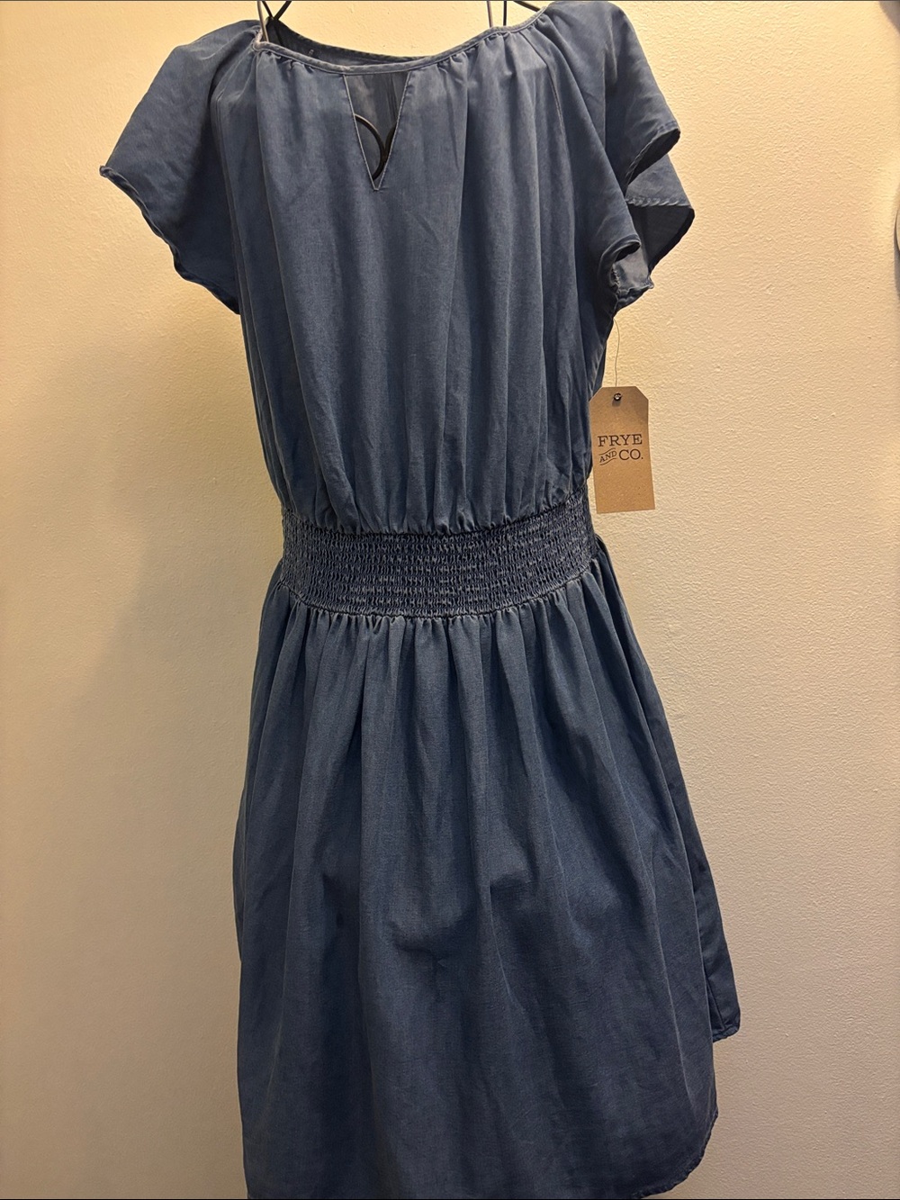 FRYE AND CO. Blue Chambray Smocked-Waist Casual Dress